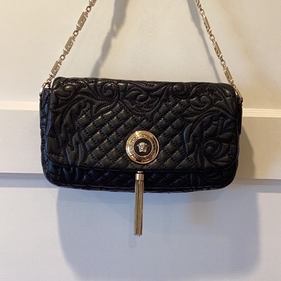 Versace Black Quilted Clutch with Gold Accents - Picture 1 of 13
